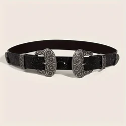One piece women's y2k vintage western floral double buckle floral engraved belt vintage style black pants dress accessories belt