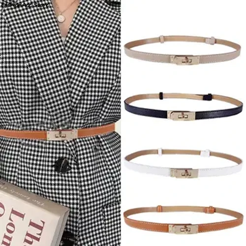 Cinturón fino de PU para mujer, accesorios informales a la moda, faja de diseño de lujo, corsé coreano, hebilla de Metal ajustable