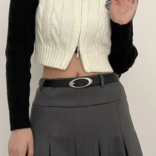 I-Harajuku Y2K Pu Ibhande Lesikhumba Labesifazane Idizayini Kanokusho Ibhulukwe Ingubo Yase-Waistband Imfashini I-Vintage Y2K Izesekeli Ibhande Elikhalweni