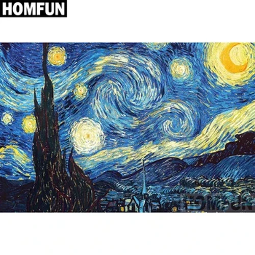 HOMFUN Целосна квадратна/Тркалезна бургија 5D DIY Дијамантско сликарство „Ѕвездено небо“ Везење со крст бод 5D Подарок за декорација на домот A02356