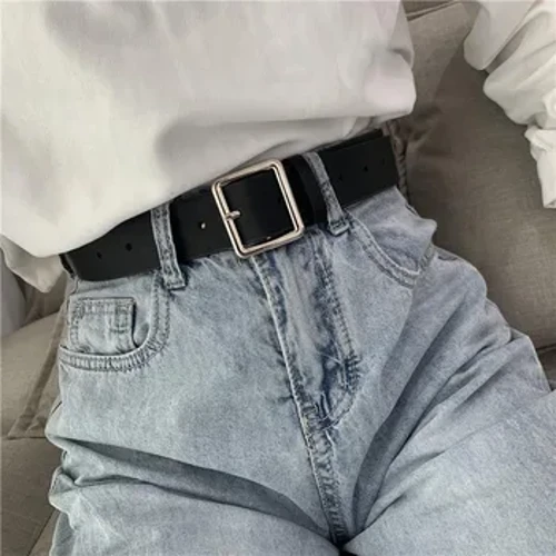 Ibhande Lesikhumba Le-PU Labesifazane Ibhande Eliyisikwele Lebhanti Le-Jeans Ibhande Elimnyama Ibhande Le-Chic Lohlobo Lwezintokazi Zabesifazane Be-Vintage Ibhande Elikhalo Lowesifazane