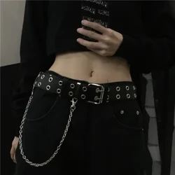 Kvinder dobbeltring bælter Dobbelt hul Øje tylle Læder spænde Punk Pin Bælte Fritid Kjole Jeans Gotisk talje