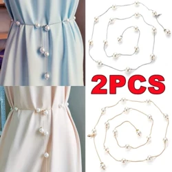 2/1 STK Elegant Pearl damebelte Enkelt justerbart metall tynt kjedebelte for damekjole magert linning dekorative smykker