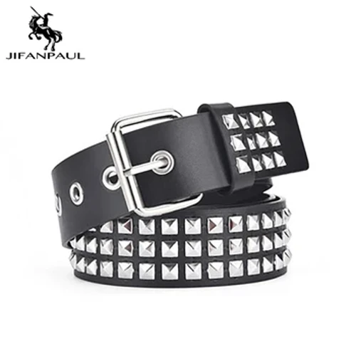 JIFANPAUL 2022 Mới Đính Hạt Vuông Đinh Tán Dây Kim Loại Kim Tự Tháp Thắt Lưng Nam Nữ Punk Phần Cứng Quần Jean Thắt Lưng Thiết Kế Dây Thắt Lưng Phụ Nữ