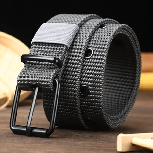 Thắt lưng vải đục lỗ, thắt lưng nam khóa kim, thanh niên học sinh Hàn Quốc, thắt lưng jeans đa năng, huấn luyện quân sự, mở rộng