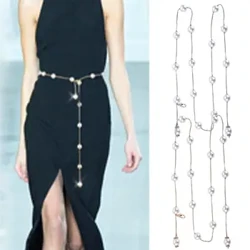 Merched Cain Berlog Waist Belt Gwasg Gadwyn Elastig Buckle Pearl Gadwyn Belt Merched Merched Gwisg Strap Affeithwyr