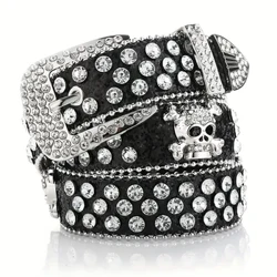 Gwregys Rhybed Penglog Rhinestone Glamorous - Perffaith ar gyfer Jeans a Gwisgoedd Gorllewinol!