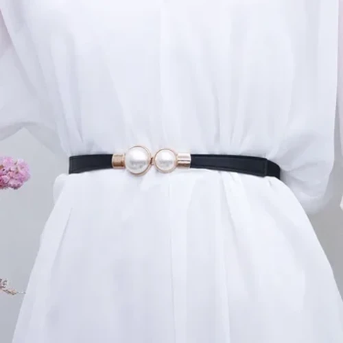 I-Creative Pearl Buckle Belt PU Ingubo Yesikhumba Isiketi okhalweni I-elastic Ezacile Abesifazane Amabhande Wabesifazane Abakhalo Izingubo zokufanisa Isitayela Umhlobiso