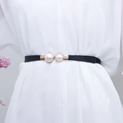 Sáng Tạo Ngọc Trai Khóa Thắt Lưng Da PU Đầm Váy Co Giãn Eo Mỏng Thắt Lưng Nữ Dây Thắt Lưng Quần Áo Phù Hợp Với Phong Cách Trang Trí