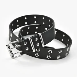 Star Eye Rivet เข็มขัดผู้หญิงคู่แถวเข็มหัวเข็มขัดแฟชั่นผู้ชายเข็มขัดเข็มขัดหนัง PU Hip Hop Punk Rock สไตล์กางเกงยีนส์เข็มขัด