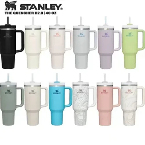 Copo Stanley com tampa de palha com alça de aço inoxidável 30 onças / 40 onças caneca de carro isolada a vácuo parede dupla copo de viagem gelado térmico