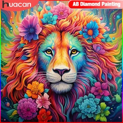 I-HUACAN Lion Diamond Painting Qedela Ikhithi Yesilwane Esigcwele Isikwele Esigcwele Imidwebo Yokuhlobisa KaMose Efikayo Okusha