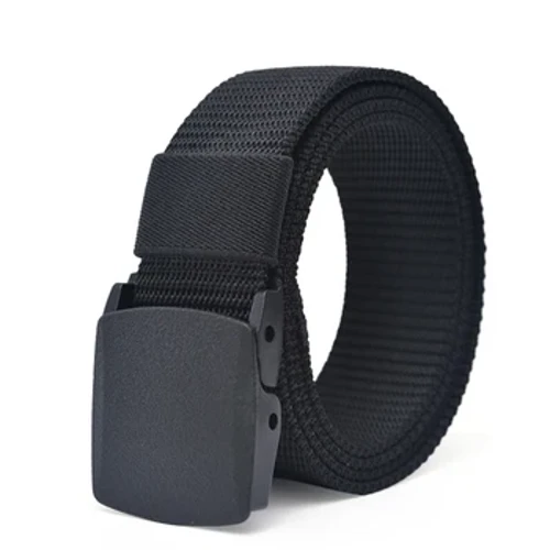 Cinto de lona de nylon com fivela de plástico, masculino e feminino, trabalho ao ar livre, 1,5 polegadas de largura, sem metal, cinto tático militar, adequado para aeroporto