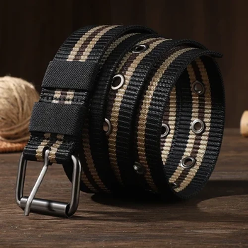 Cinturón de lona con hebilla larga para hombre, cinturón trenzado de nailon para entrenamiento militar para jóvenes y mediana edad, cinturón informal para exteriores