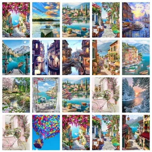 AZQSD Diamond Painting City Street Landscape Home Decor Rhinestones Diy подарок Везење Продажба Куќа 30x40cm Целосни комплети Уметност