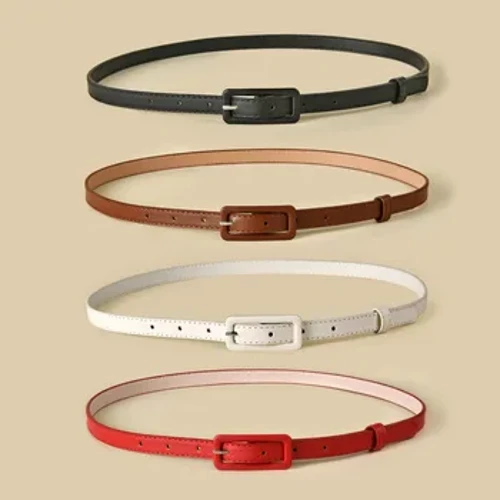 Cinturón fino y delgado multicolor para mujer, hebilla de cabeza cuadrada, cinturón elástico para cintura, cinturón con hebilla para vaqueros de Color caramelo
