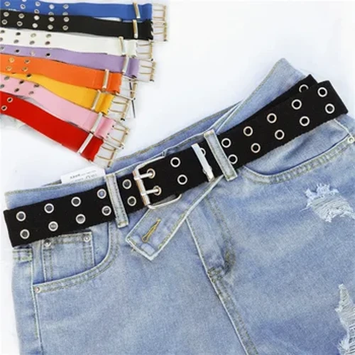 2022 Nyt design Bredt lærred dobbelt gennemføring hul Spænde mænd læder bælte Dame bælte til brun patchwork jeans bælte til kvinder