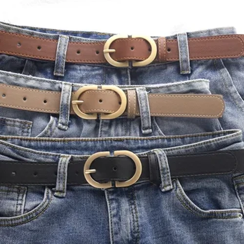 Tren Sabuk Wanita Emas Oval Gesper Sabuk Kasual Serbaguna Sabuk Pu Sabuk Murah Pasangan Sabuk Kanthi Jeans, Hadiah Kanggo Ibu utawa Pacar