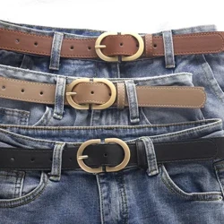 Cinto feminino tendência dourado oval fivela cinto casual versátil cinto pu barato par com jeans, presente para mãe ou namorada