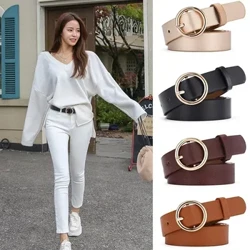 Women Genuine Leather Belt Fashion High Quality Vintage Luxury Brand Waistband Pin Buckle Brown Solid Color Belt Ladies