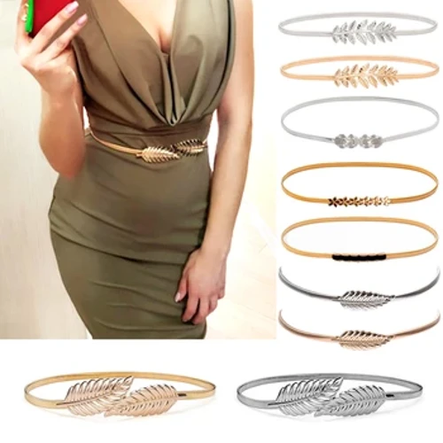 Nā kāʻei ʻano lau pua no nā wahine mea hoʻolālā male wahine elastic Girl Stretch wīwī pūhaka Cummerbunds Metal Female Belt ceinture