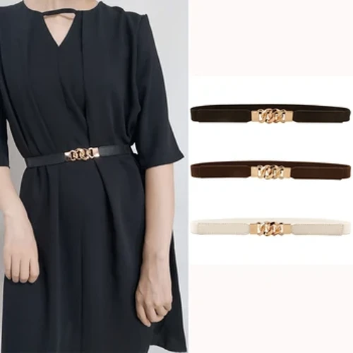 Sabuk wanita sabuk tipis kaos dekoratif ramping kanthi gaun multi-ring gesper elastis atmosfer elastis tinggi musim panas gaya anyar