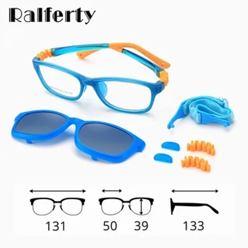 Ralferty 2 in 1 Kids Aurinkolasit Polarisoidut Klipsit Laseihin Lapsi 0 Diopteri Reseptioptinen Myopia Silmälasien kehys Silmälasit Ketju