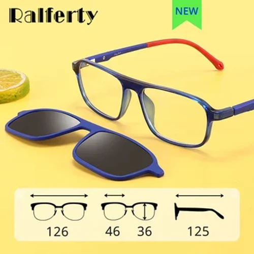 Ralferty 2 Mewn 1 Plant Sbectol Haul Clip Magnetig Ar Fframiau Sbectol Kid Child Eyeglass Frame Prescription Myopia Optic 0 Diopter