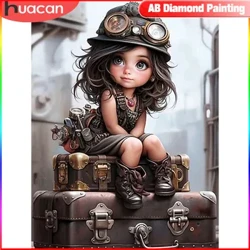 HUACAN Teemantmaal Cartoon Girl AB puurmosaiik Vintage Machinery 5D DIY kodu dekoratiivne kingitus