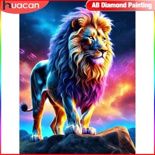 Huacan Lion Diamond Tranh hoàn chỉnh Kit Animal Mosaic Bộ sưu tập mới 2024 Tranh trang trí phong cảnh