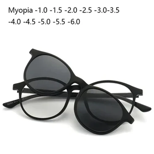 Myopia Glasses Sbectol Haul Presgripsiwn Clip Magnet -0.5 I -10 Rownd Ffrâm TR90 Ray Glas Blocio Astigmatedd Nearsighted