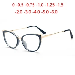 Anti-blo Light Cat Eye Rezept Brëll Fraen Myopie Lens Photochromesch Brëll Diopter 0 -0,5 -0,75 -1,0 -2,0 Zu -6,0
