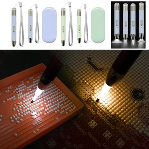 Bức tranh kim cương 5D USB có thể sạc lại điểm chiếu sáng Pen Set Square/Round khoan DIY DIY Diamond Diamond Vẽ công cụ vẽ