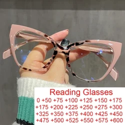 Óculos femininos com prescrição, óculos ópticos com bloqueio de luz azul, rosa, leopardo, olho de gato, transparente, moda 2024