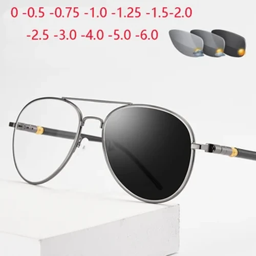 Ngoài Trời Bóng Nắng Photochromic Phi Công Cận Thị Kính Đơn Thuốc Kính Mắt Nam Hình Bầu Dục Kính Mát Diop 0 -0.5 -0.75 Đến -6.0