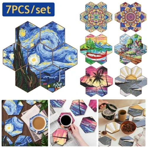 7 adet Elmas Boyama Bardak Istiflenebilir DIY Nokta Matkap Coaster Petek Şekli Taklidi Nakış Fincan Mat Pad Mozaik Sanatı