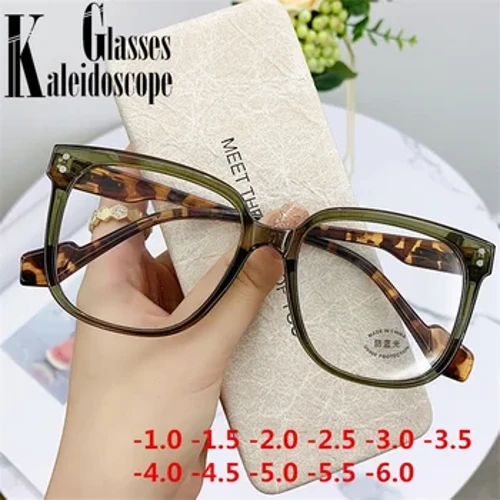 Quadratische, fertige Myopie-Brille für Frauen und Männer, übergroß Verschreibungspflichtige Brillen für Kurzsichtigkeit mit Dioptrien Minus -1,0 -1,5 -2,0 bis -6,0