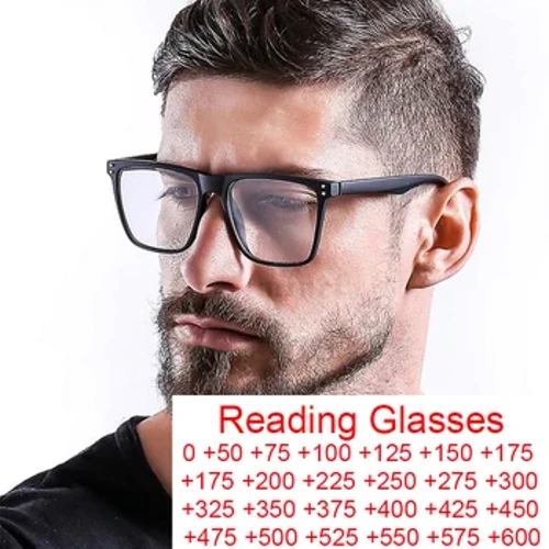 Chống Ánh Sáng Xanh Nam Kính Đọc Sách Vintage Đen Vuông Đơn Thuốc Kính Mắt Nam TR90 Kính Mắt Quá Khổ Kính Gọng + 1.5