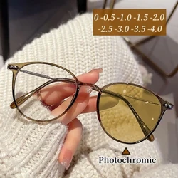 Wanita Trendi Bingkai Bulat Photochromic Short-Sighted Kacamata Unisex Minus Diopter Kacamata Resep -0.5 1.0 -1.5 Kanggo -6.0