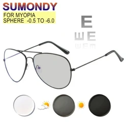 SUMONDY Myopia Brëller Rezept -0.5 bis -8.0 Fraen Männer Legierung Frame Photochrom Anti Blue Ray Nearsighted And Astigmatism UF51