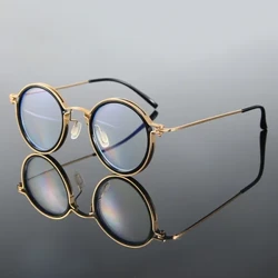 Moda bărbați Ochelari de lectură rotunzi cu cadru mic Lupe din aliaj Ochelari cu prescripție pentru ochi Lentile clare Ochelari anti lumină albastră +0~+4