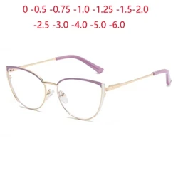 Chống Ánh Sáng Xanh Nữ Kim Loại Mắt Mèo Đơn Thuốc Kính Dành Cho Người Cận Thị Mùa Xuân Chân Myopes Lunettes 0 -0.5 -0.75 Đến -6.0