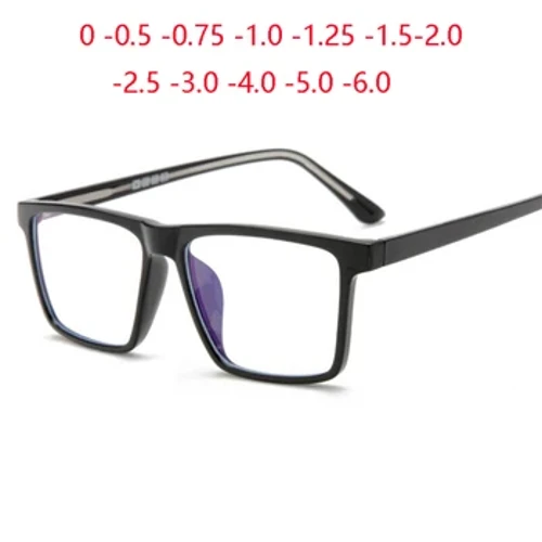 TR90 Overized Square Myopia Eyeglasses Anti Blue Rays Big Frame Kacamata Resep Kacamata Kanggo Rabun Cedhak 0 -0.5 -0.75 Kanggo -6.0