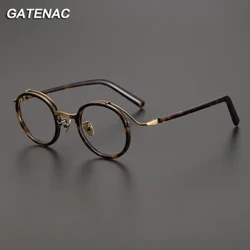Armação de óculos de acetato vintage, armação redonda de luxo para homens e mulheres, prescrição de miopia, armação retrô coreana