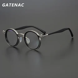 Armação de óculos de acetato redondo, vintage, masculina, retrô, miopia, prescrição óptica, armação feminina, marca de luxo da coreia