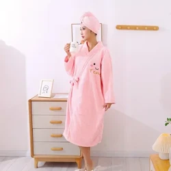 Musim Dingin Jubah Mandi Wanita Bisa Dipakai Handuk Mandi Bulu Karang Tebal Rumah Tangga Salib Diikat Lengan Panjang Rok Mandi Topi Pengeringan Rambut