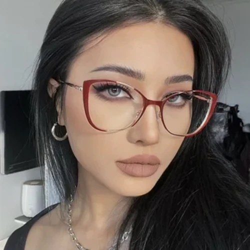 Moda Anti-mavi Işık Gözlük Kadın Erkek Bilgisayar Gözlük Şık Metal Kedi Gözü Tasarım Çerçeve Optik Gözlük Gözlük