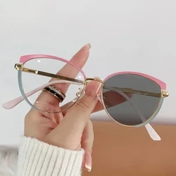 Thời Trang Vintage Chống Ánh Sáng Xanh Photochromic Kính Nữ Mắt Mèo Tam Giác Đổi Màu Kính Mát Bảo Vệ Mắt Kính Đeo Mắt