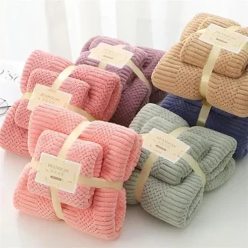 Ensemble de serviettes de bain absorbantes en molleton de corail, pour cheveux, visage, mains, serviettes de bain en Microfibre, ensemble de serviettes de salle de bain en Microfibre