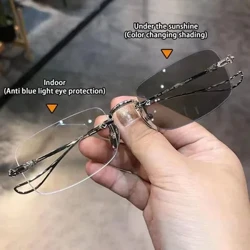 Thời Trang Nữ Không Gọng Kính Đổi Màu Ngoài Trời Photochromic Kính Mắt Dành Cho Nam Nữ Chặn Ánh Sáng Xanh Kính Mắt
